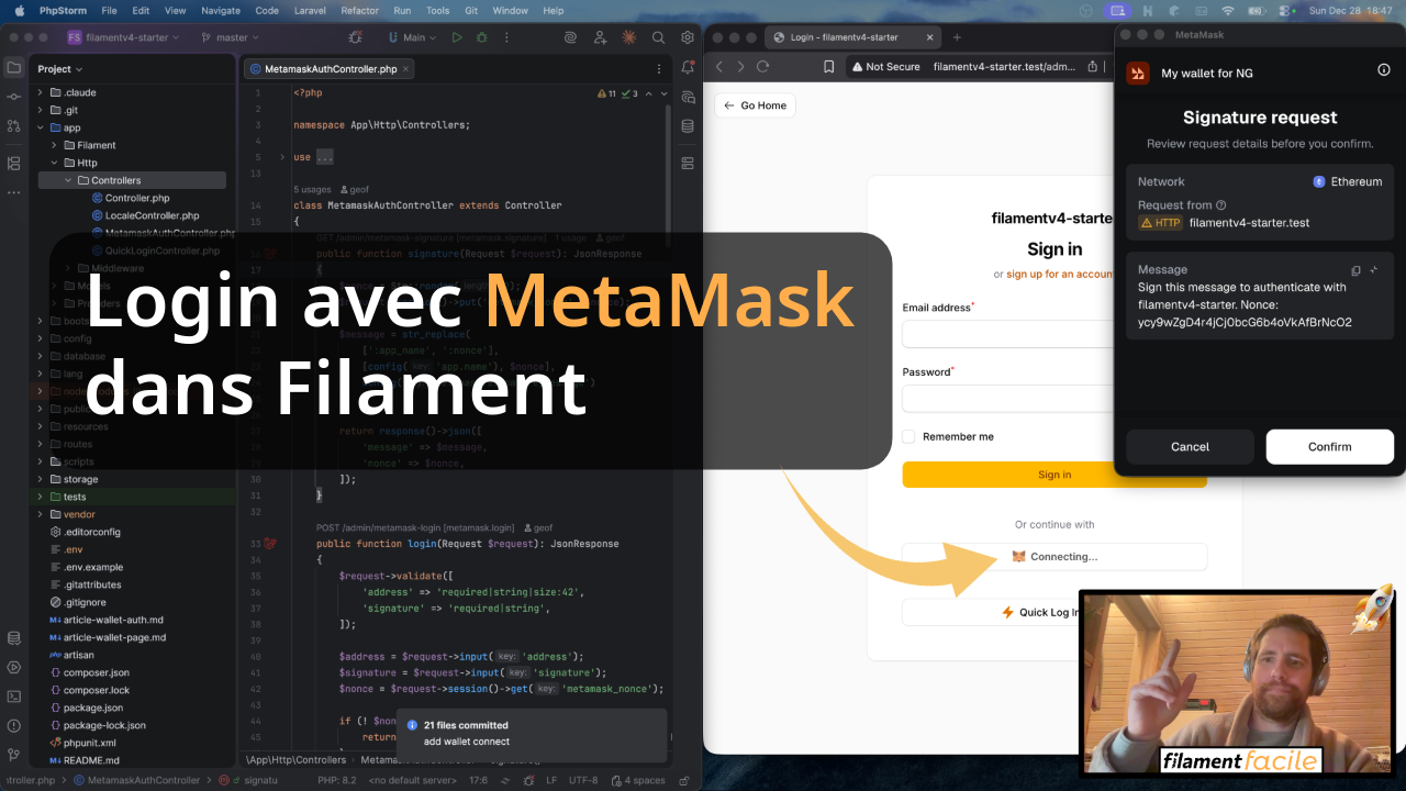 Authentification Web3 avec Laravel Filament et ethers.js
